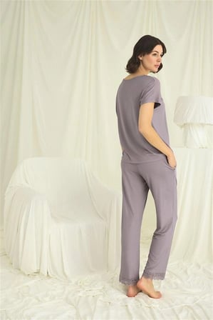 kapsulavm Kısa Kollu V Yakalı Dantelli Pijama Takımı