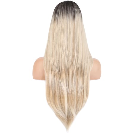 Katlı Kesim Perçemli Düz Fiber Sen Uzun Boy Peruk / Kahve / Platin Ombre ve Röfleli