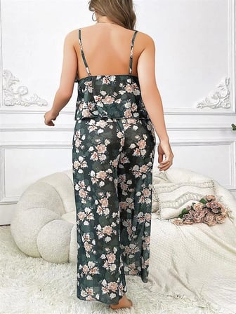 kapsulavm Özel Tasarım Büyük Beden Çiçek Desenli Bol Kesim 2'li Pijama Takımı