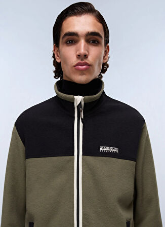 Napapijri NP0A88V1G0A1-T-DERGANA FZ Yeşil Fermuarlı Yaka Standart Düz Erkek Sweatshırt