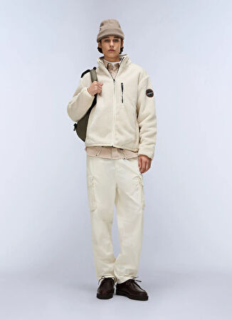 Napapijri NP0A88SYN1J1-T-DELBIOS Bej Fermuarlı Yaka Standart Düz Erkek Sweatshırt