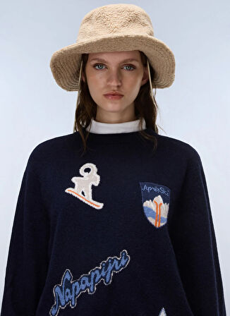 Napapijri NP0A88WC1761-D-TOVEL C W Mavi Yuvarlak Yaka Standart Düz Erkek Sweatshırt