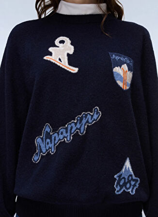 Napapijri NP0A88WC1761-D-TOVEL C W Mavi Yuvarlak Yaka Standart Düz Erkek Sweatshırt