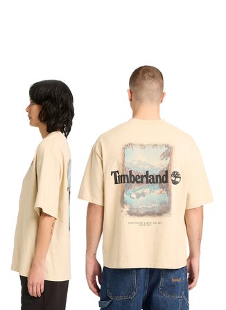 Timberland TB0A5MQR2601-Outdoor Graphic Tee Bej Yuvarlak Yaka Baskılı Erkek T-Shirt