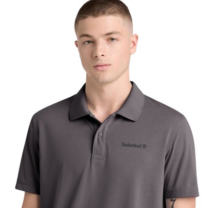 B0A679BW081-R Timberland Quıck-Dry Short Sleeve Polo Erkek T-Shirt Gri