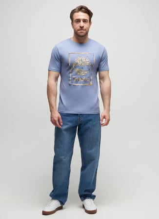 Timberland TB0A5MV4B881-Water Stack Logo Tee Mavi Yuvarlak Yaka Regular Fit Düz Erkek T-Shirt