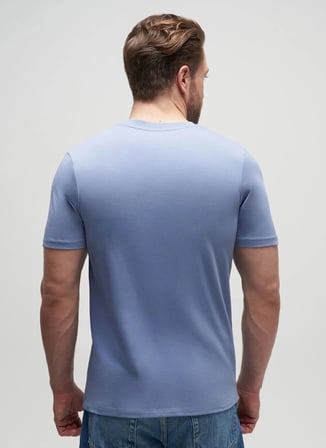 Timberland TB0A5MV4B881-Water Stack Logo Tee Mavi Yuvarlak Yaka Regular Fit Düz Erkek T-Shirt