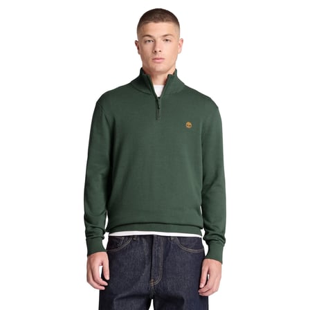 BC0YHAY3981-R Timberland Wıllıams Rıver Cotton 1-4 Zip Sweater Erkek Sweatshirt Yeşil