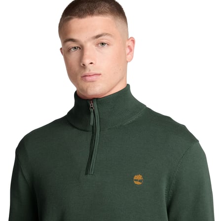 BC0YHAY3981-R Timberland Wıllıams Rıver Cotton 1-4 Zip Sweater Erkek Sweatshirt Yeşil
