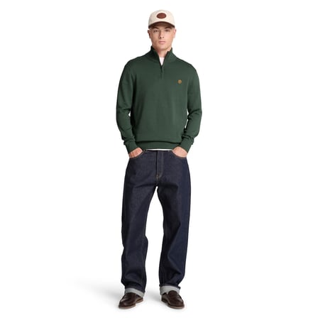 BC0YHAY3981-R Timberland Wıllıams Rıver Cotton 1-4 Zip Sweater Erkek Sweatshirt Yeşil