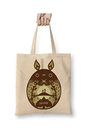 Totoro Anime Beyaz Bez Çanta Uzun Saplı Alışveriş Çantası Plaj Çantası
