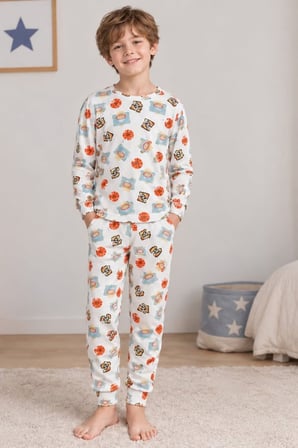 Erkek Çocuk Uzaylı-Basketli Baskılı Pamuklu Pijama Takım TKM1030
