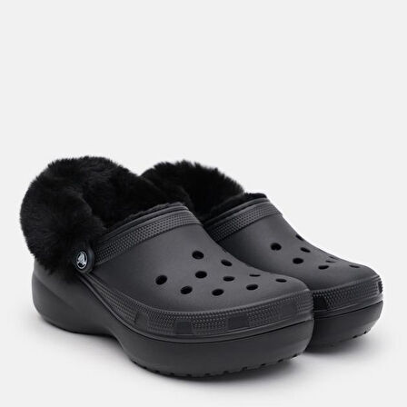 Crocs Classic Platform Fuzz Lined Clog Black Terlik 212854-001