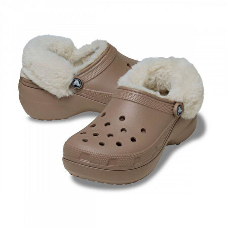 Crocs Classic Platform Fuzz Lined Clog Latte Terlik 212854_2Q9