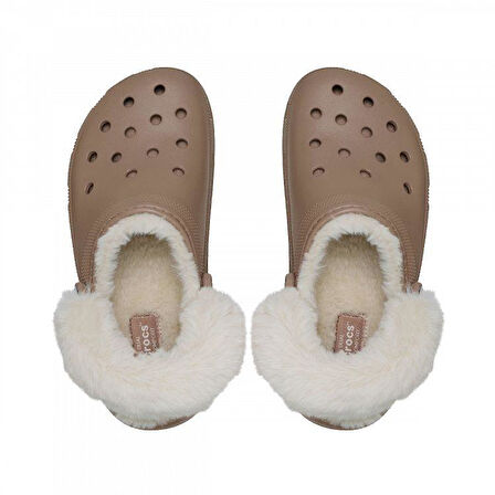 Crocs Classic Platform Fuzz Lined Clog Latte Terlik 212854_2Q9