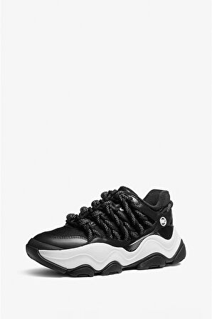 Kadın Atlas Cord Kordon Bağcıklı Chunky Sneakers - Siyah | 36,5