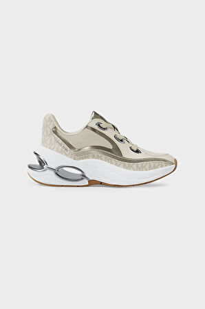 Kadın Tonı Trainer Metalik Oymalı Topuklu Sneakers - Krem/Gümüş | 36,5