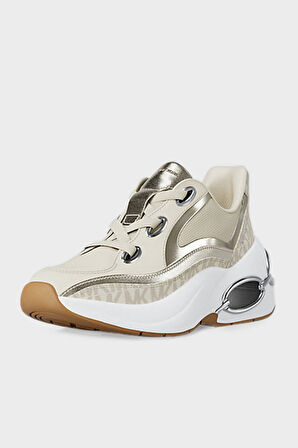 Kadın Tonı Trainer Metalik Oymalı Topuklu Sneakers - Krem/Gümüş | 38,5