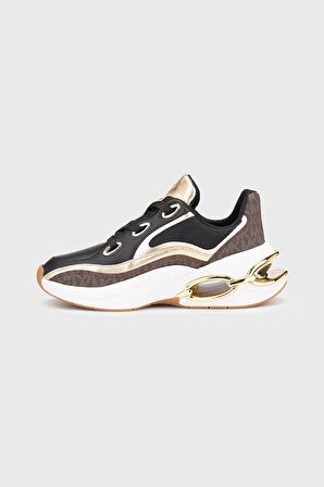 Kadın Tonı Trainer Metalik Oymalı Topuklu Sneakers - Kahverengi/Siyah | 36,5