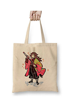 Giyu Tomioka Demon Slayer İblis Keser 001 Bez Çanta Uzun Saplı Alışveriş Çantası Plaj Çantası