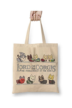 Lord Of The Rings Dogs Corgis Beyaz Bez Çanta Uzun Saplı Alışveriş Çantası Plaj Çantası