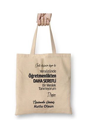 Öğretmene Hediye Öğretmenler Günü Beyaz Bez Çanta Uzun Saplı Alışveriş Çantası Plaj Çantası