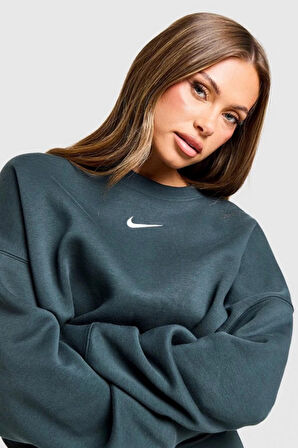 Nike Sportswear Essantial Collection Oversize Kesim Petrol Mavisi Kadın Sweatshrit