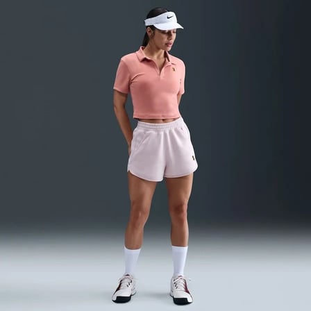 NikeCourt HJ8992-618 Heritage Kısa Kollu Crop Tenis Polosu - Mercan