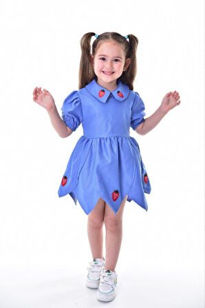 Çilek Nakışlı Gabardin Elbise