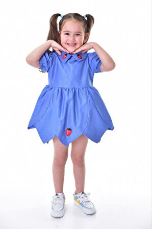 Çilek Nakışlı Gabardin Elbise