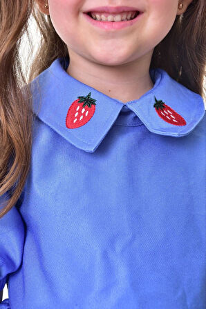 Çilek Nakışlı Gabardin Elbise