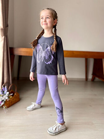 KELEBEK BASKI FİTİLLİ  KIZ TAYT TAKIM