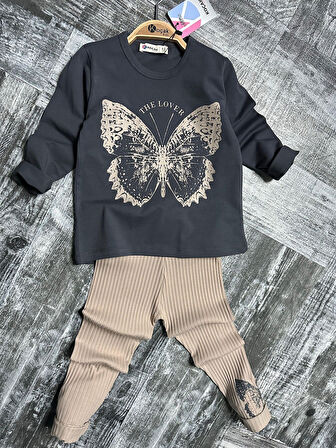 KELEBEK BASKI FİTİLLİ  KIZ TAYT TAKIM