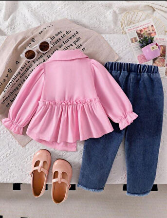 Denim Kot  Üst Poplin Gömlek Dolgulu Papatya Aksesuar 