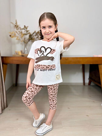 Kalp Leoper Desen Kapri Kız Takım