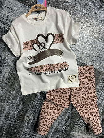 Kalp Leoper Desen Kapri Kız Takım