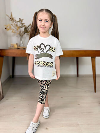 Kalp Leoper Desen Kapri Kız Takım