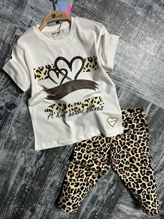Kalp Leoper Desen Kapri Kız Takım