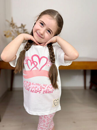 Kalp Leoper Desen Kapri Kız Takım