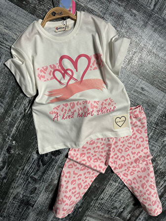 Kalp Leoper Desen Kapri Kız Takım