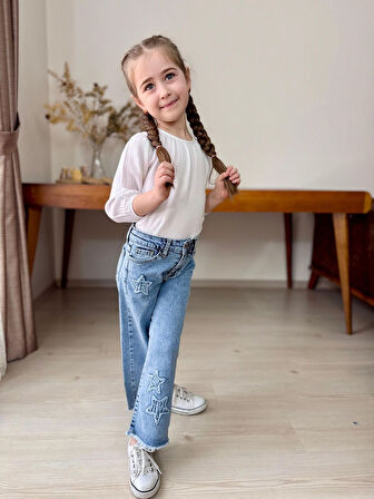 Yıldız Nakışlı Boru Paça Kot  Pantolonlar