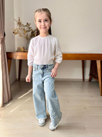 Yıldız Nakışlı Boru Paça Kot  Pantolonlar