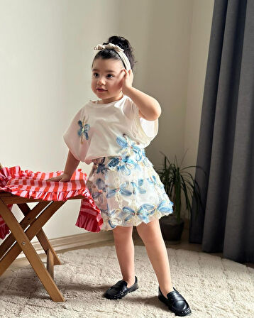 Çiçekli Balon Etekli Kombin