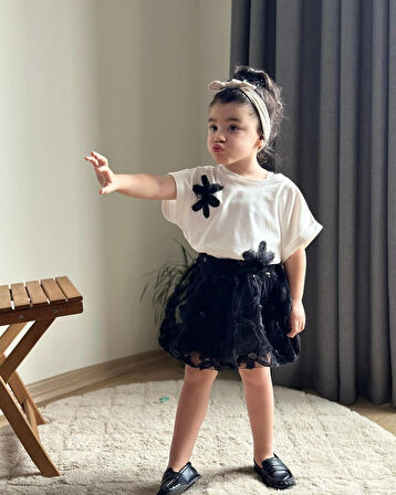 Çiçekli Balon Etekli Kombin