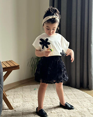 Çiçekli Balon Etekli Kombin