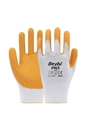 Beybi Pn3 No: 9 Beyaz - Sarı Polyester Astarlı Nitril Eldiven 12 Çift