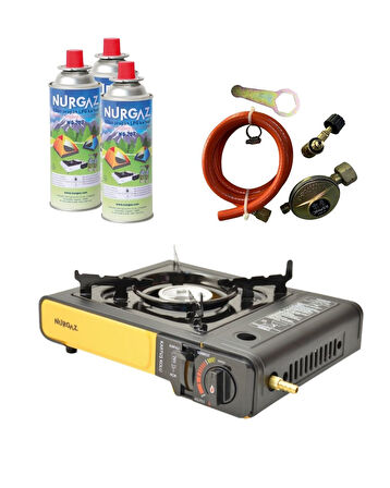 Tekli Portatif Ocak Tüp Girişli Siyah+Dedantör Set+220Gr 3 Adet