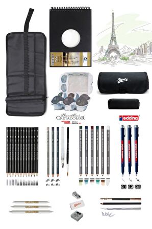 Alex Schoeller A5 300 Gr Cretacolor 6'lı Aquarell Sulandırılabilir Dereceli Rulo Kalemlik Eskiz Seti