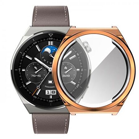 Polham Huawei Watch GT 3 Pro 46mm Ful Kaplama Koruyucu Kılıf, Soft Silikon Darbe Emici Saat Kılıf