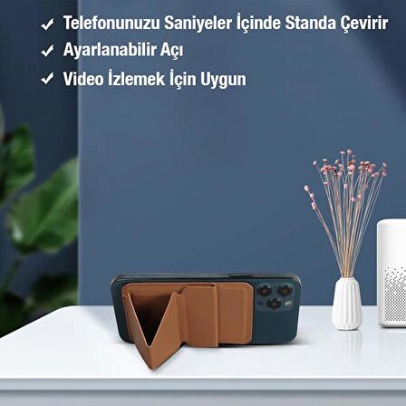 Polham İphone 12,13,14 Serisi İçin Standlı Magsafe Cüzdan Kılıf Kartlık, Ultra İnce Deri Magsafe 